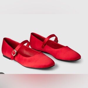 GAP Red Satin Mary Jane Flats Size 9